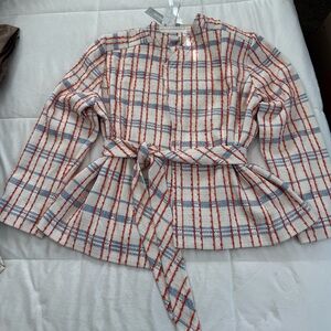 Chico's Textured Plaid Belted Jacket Size 3 (XL) NWT Tweed Open Front Blazer